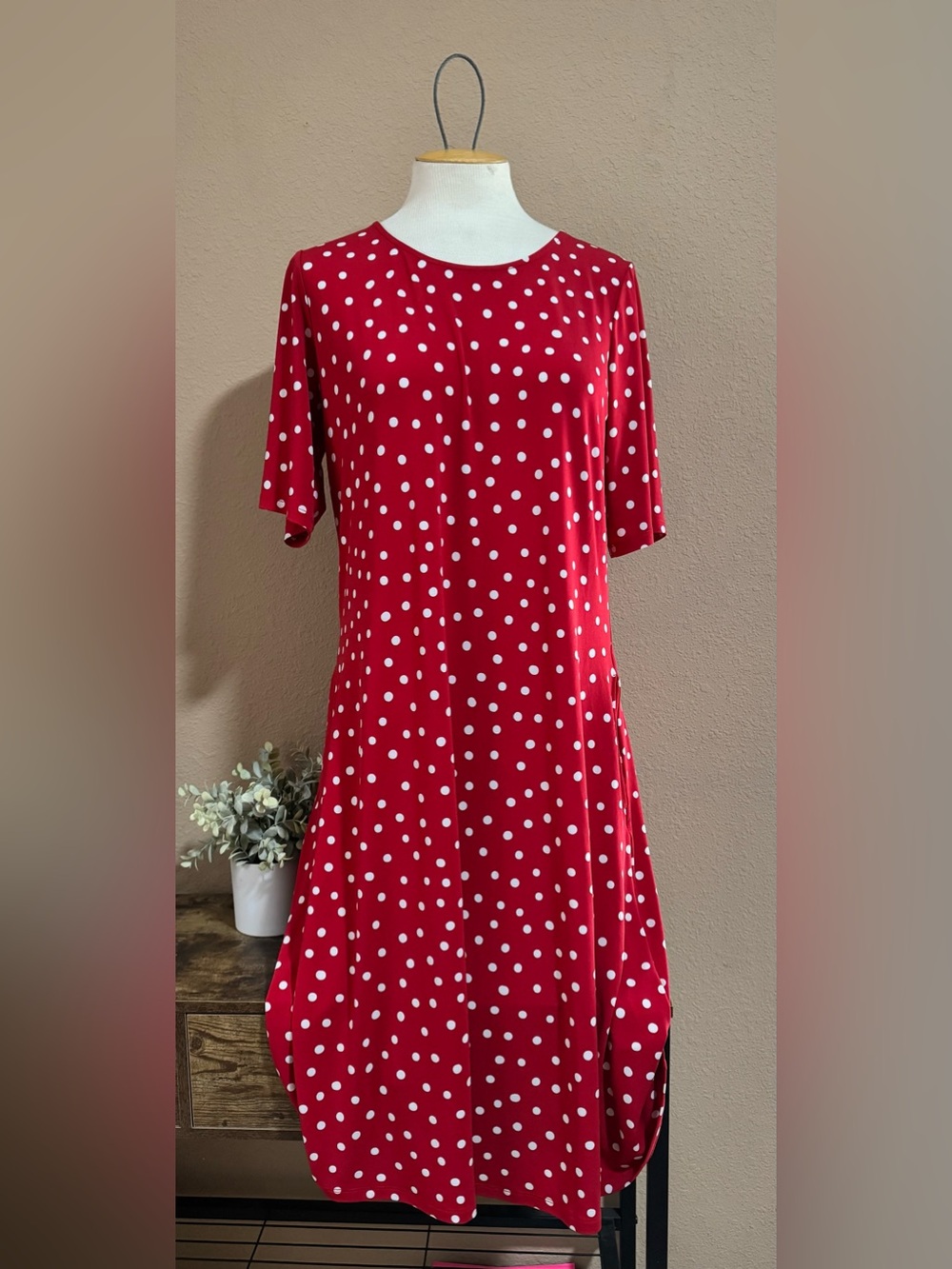 Susan Graver Red and White Polka Dot Midi Dress